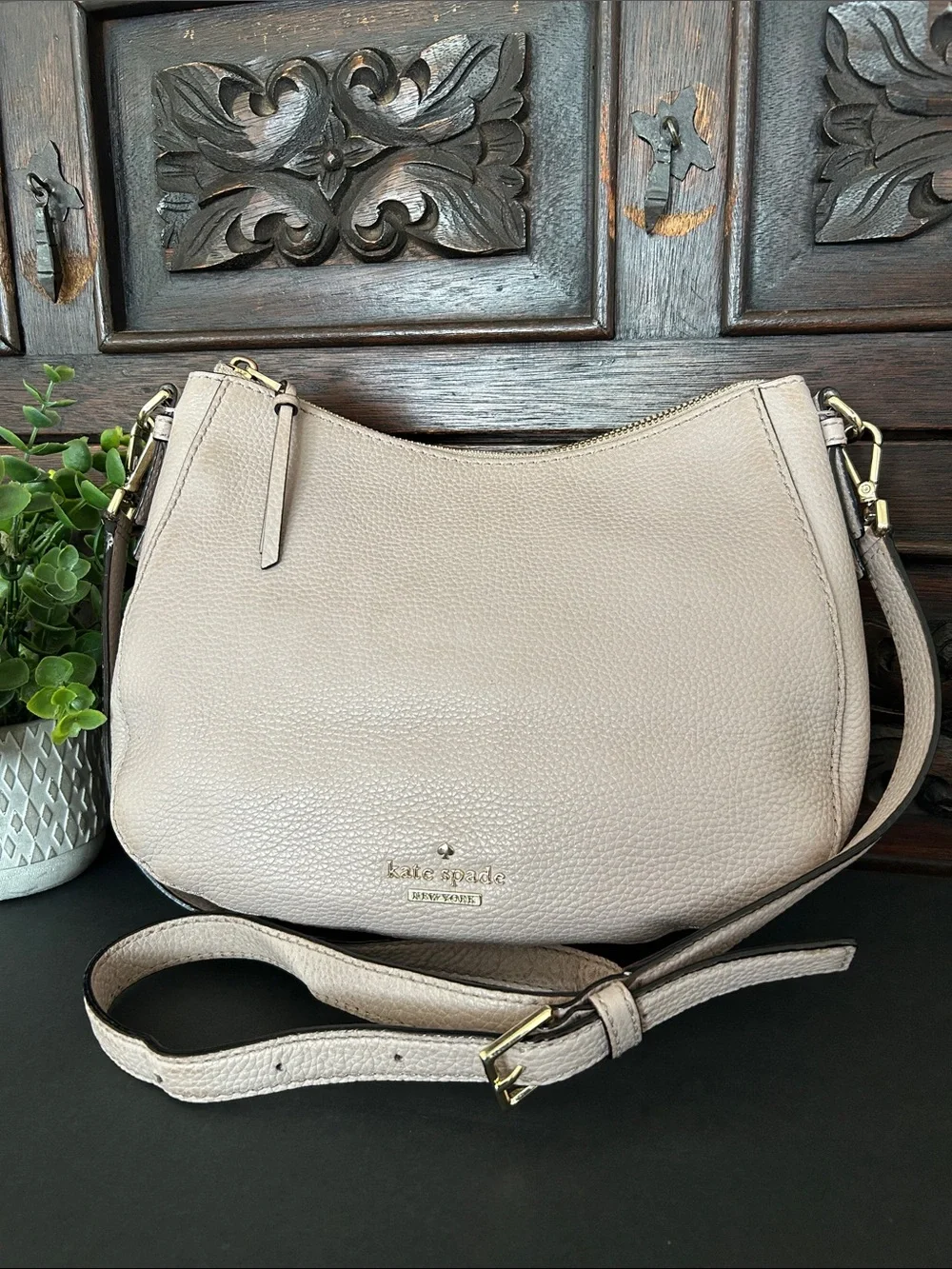 kate spade Pebbled Leather Shoulder Crossbody in Taupe